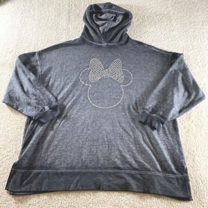 Disney Hoodie Womens 18/20 Gray Rhinestone Minnie Mouse Acid Wash‎